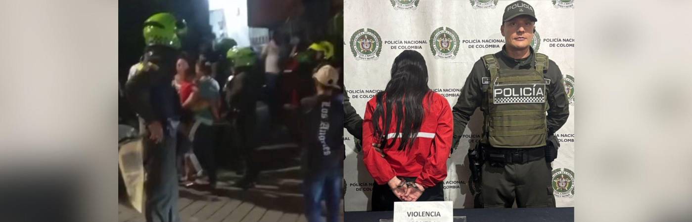 Imagen del supuesto abuso policial y la mujer capturada tras el hecho. FOTOS: CAPTURA DE VIDEO PRENSA PAISA Y SECRETARÍA DE SEGURIDAD