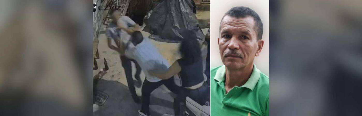 Una cámara de seguridad captó el momento en el que Gustavo Adolfo Álvarez Castaño (derecha) cayó al piso tras ser empujado el pasado sábado. /FOTO: CAPTURA DE VIDEO