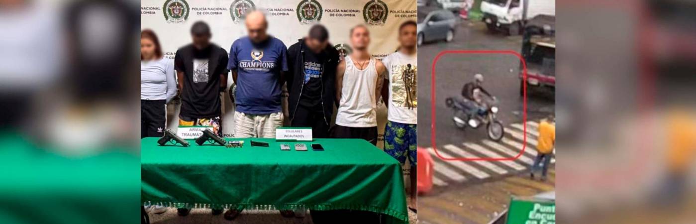 Los capturados y la imagen de uno de los fleteos en los que habrían participado. /FOTOS: POLICÍA NACIONAL