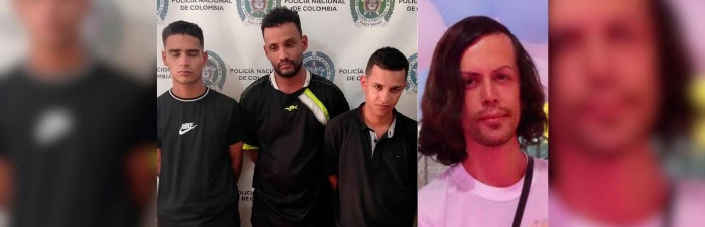 A la izquierda, los capturados por el asesinato. A la derecha, la víctima. /FOTOS: CORTESÍA