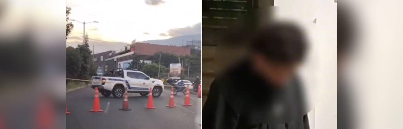 La avenida Regional fue cerrada desde el centro comercial Viva Envigado. Uno de los detenidos ya tenía un requerimiento judicial. FOTOS: CAPTURA DE VIDEO INSTAGRAM @prensapaisaoficial Y CORTESÍA POLICÍA METROPOLITANA