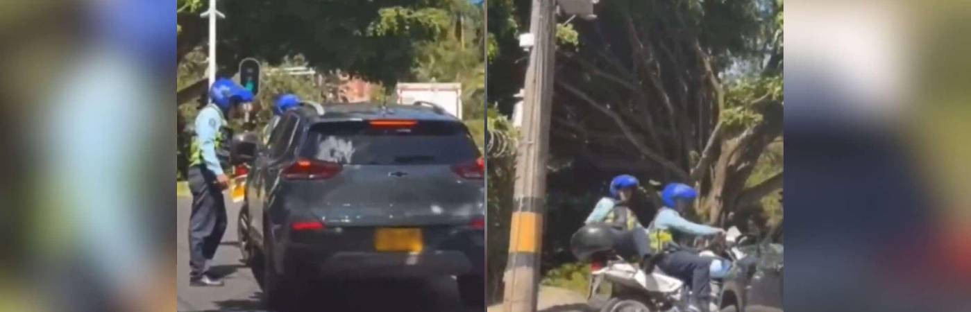Momento en que se presentó el inconveniente entre el agente y el conductor. /FOTOS: DENUNCIAS ANTIOQUIA