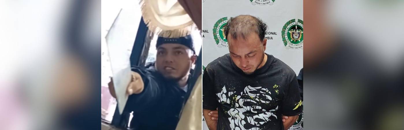 El hombre amenazando a su expareja (izq.). El mismo sujeto tras su captura (der.). FOTOS CAPTURA: DE VIDEO Y RED SOCIAL X @MANUELVILLAME