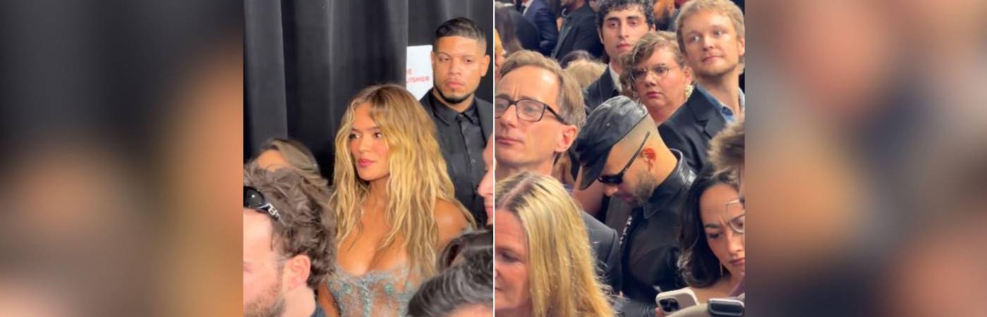 Karol G y Feid en la alfombra roja de los Grammy en el Crypto.com Arena de Los Ángeles. FOTOS: CAPTURAS DE VIDEO INSTAGRAM @tumusicahoy