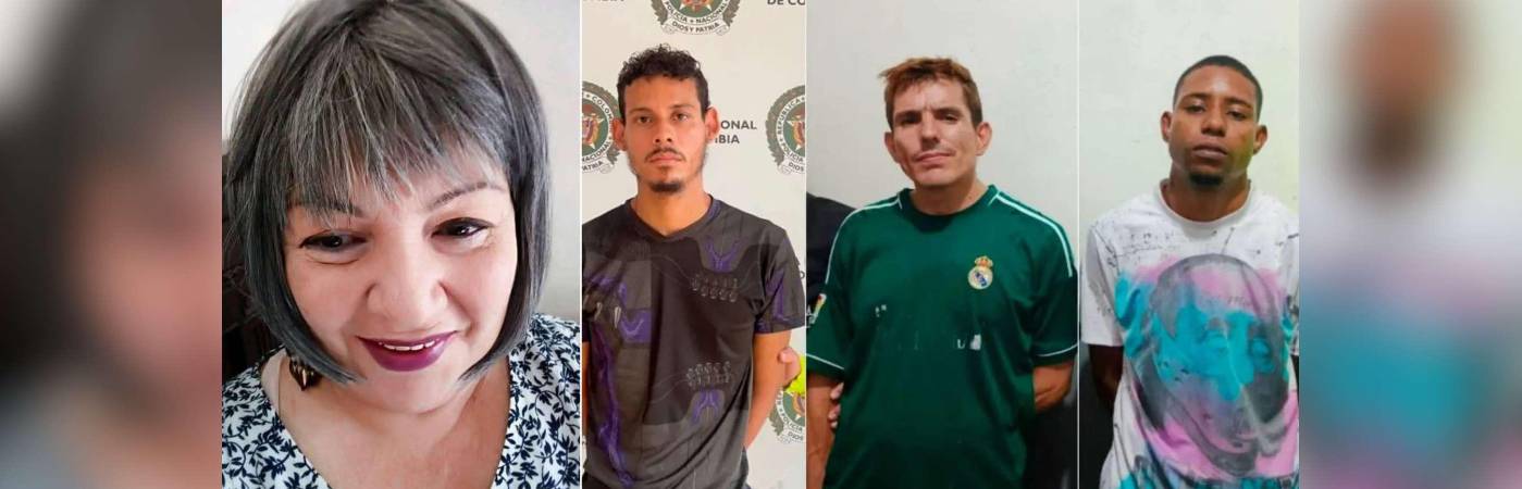 Izquierda: María Victoria Correa Ramírez (Q.E.P.D.). Derecha: los presunos asesinos, conocido como alias Gafas, alias Cali y alias el Mello. /FOTOS: CORTESÍA