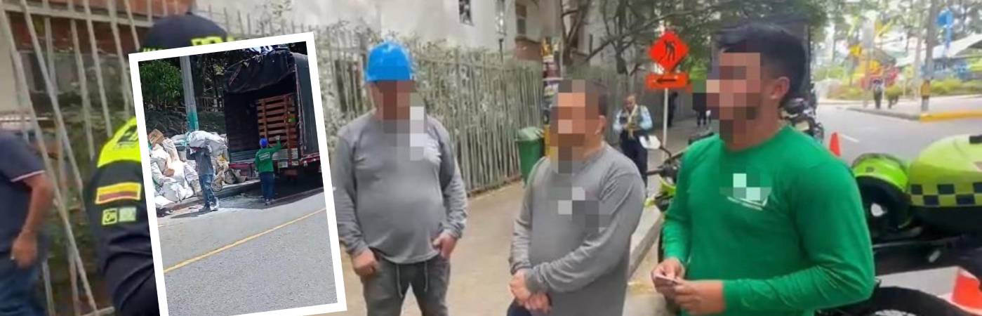 En el recuadro, el momento en el que descargaban el camión. En la foto principal, el momento en el que eran sancionados. FOTOS: CAPTURA DE VIDEO Y X @FicoGutierrez