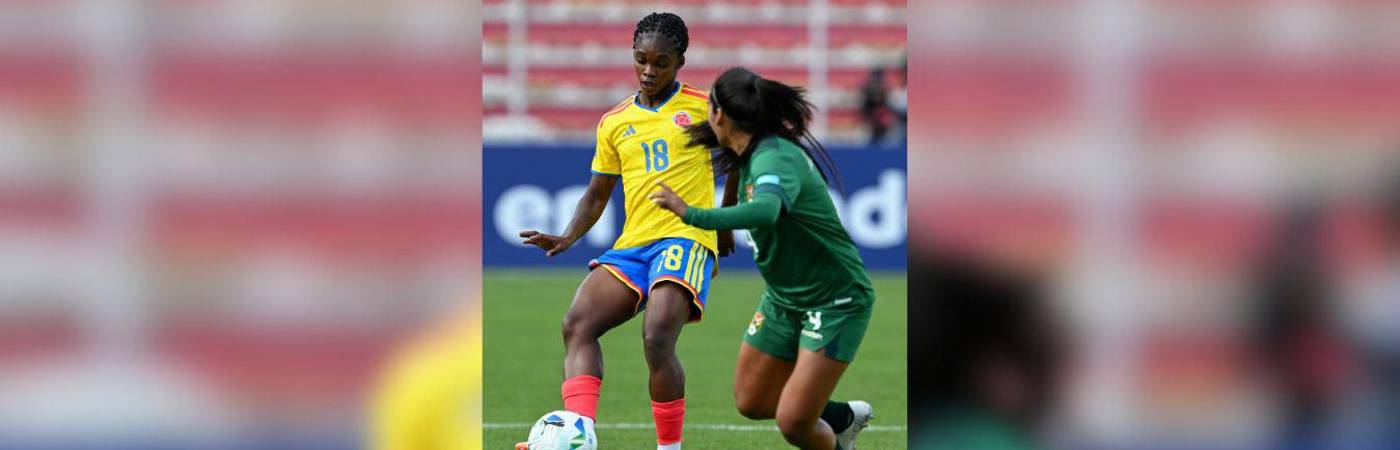Linda Caicedo, una de las estrellas de La Tricolor, no pudo anotar ante Bolivia, que la mantuvo controlada. FOTO: CONMEBOL