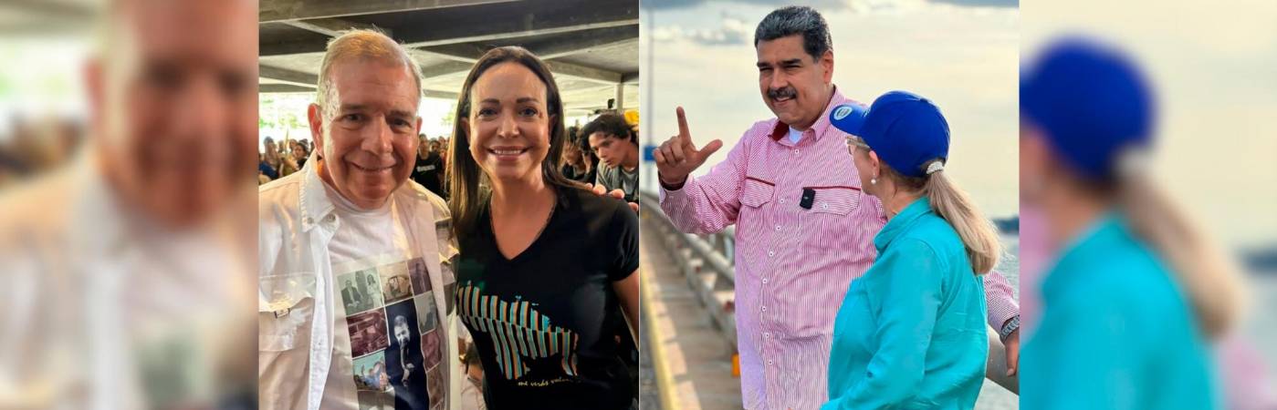 Edmundo González, María Corina Machado, Nicolás Maduro y su esposa Cilia Flores. /FOTOS: INSTAGRAM @egonzalezurrutia y @nicolasmaduro