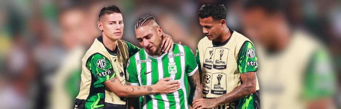 De izquierda a derecha: James Rodríguez, Cristian ‘Chicho’ Arango y César Haydar tras la lesión de Arango frente a Millonarios. FOTO: MANUEL SALDARRIAGA