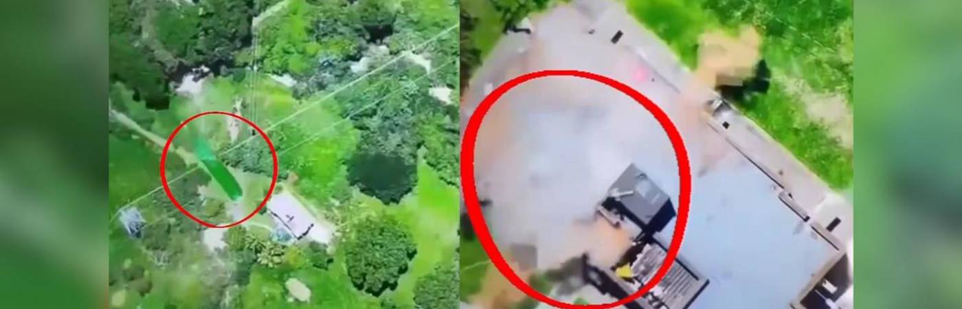 Este es el momento en que uno de los explosivos, lanzado desde el dron, cayó sobre el puesto de Policía en Guadalupe. FOTOS: TOMA DE VIDEO