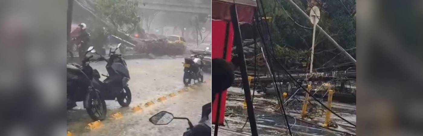 Árboles caídos, calles encharcadas, postes derribados, cables regados en la vía y caos en la movilidad, las afectaciones del aguacero en Medellín. FOTOS: CAPTURAS DE VIDEO PRENSA PAISA