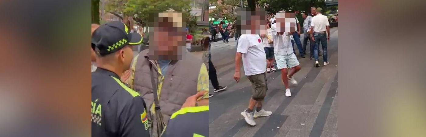 Fuerte discusión en el parque de Envigado por política. FOTO: CORTESÍA 