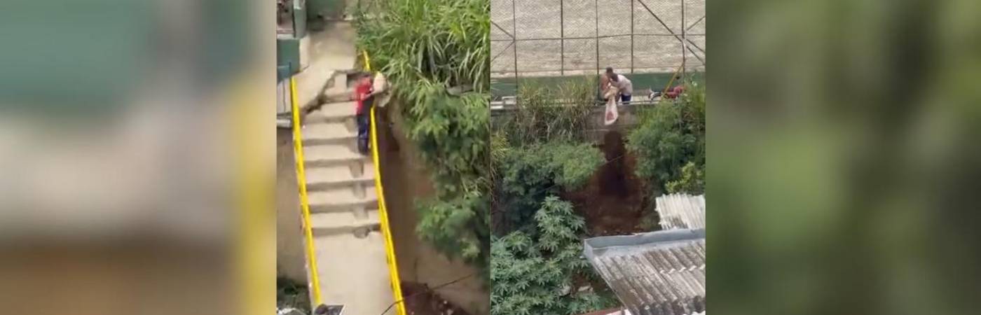 Captados tirando escombros en la quebrada La Rosa, comuna 2 (Santa Cruz). FOTO: CAPTURAS DE VIDEO TOMADAS DE X @TOBONVILLADA