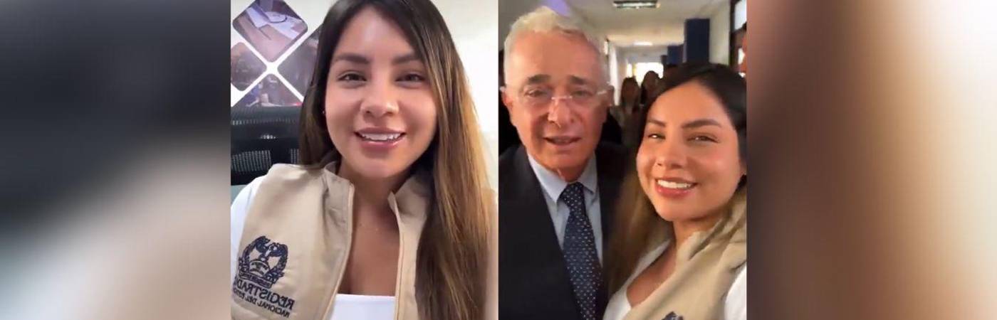 En el video se ve cómo la mujer saluda a Paloma Valencia, Juan Daniel Oviedo y a Álvaro Uribe. FOTO: CAPTURA DE VIDEO RTVC