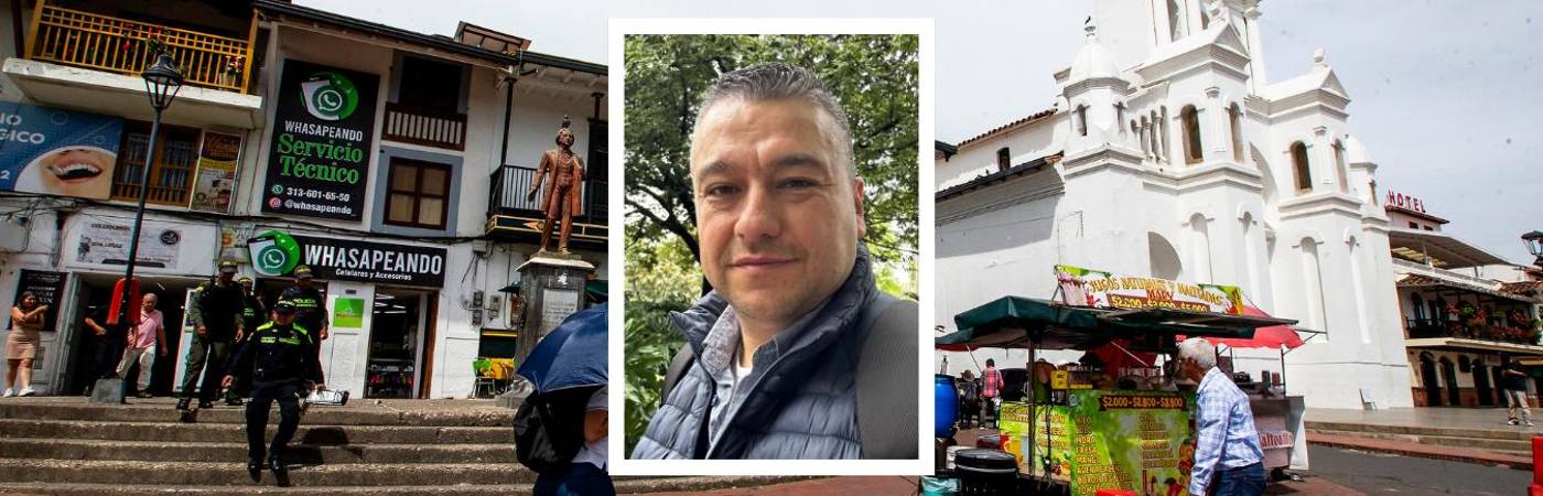 Parque de Marinilla y exalcalde José Hurtado. FOTO: JULIO HERRERA (FONDO) Y TOMADA DE FACEBOOK (EXALCALDE)