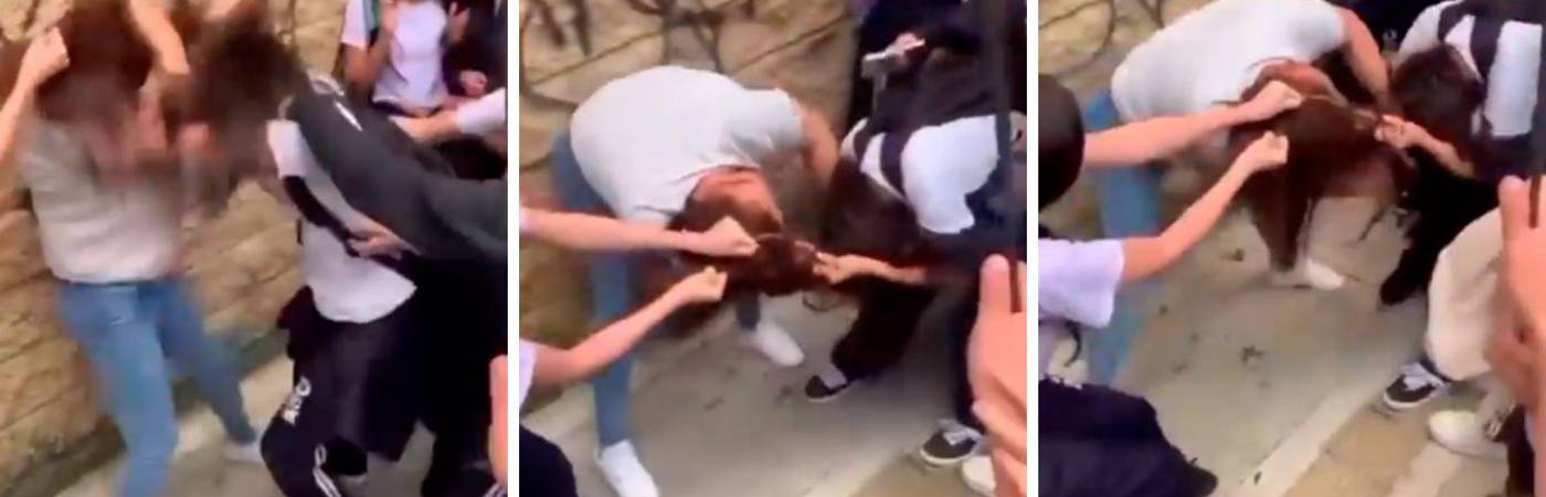 Momento en que la adulta se agarró con la estudiante. /FOTOS: TOMADAS DE VIDEO 