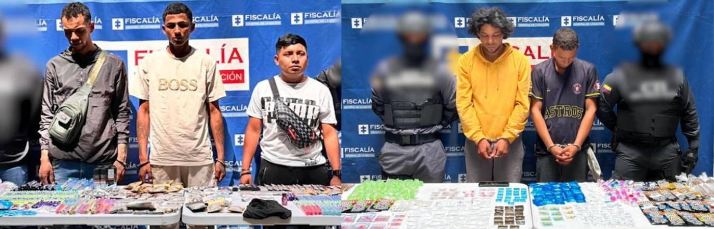 Ellos serían los cinco capturados, señalados de distribuir y vender droga en Barrio Antioquia. FOTO: CORTESÍA FISCALÍA