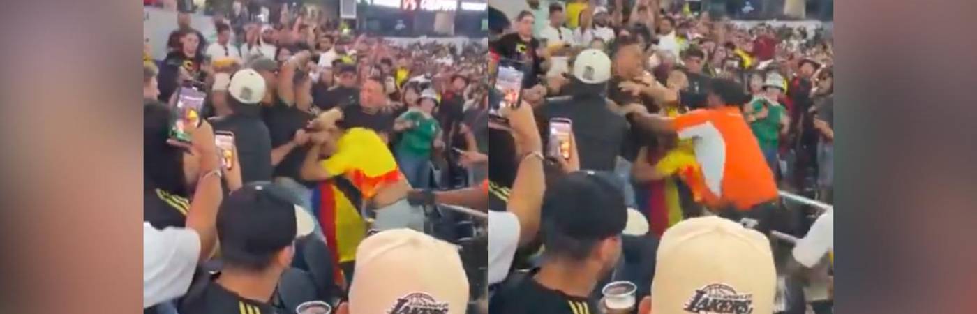 La pelea fue intervenida por el personal de seguridad del estadio. /FOTO: TOMADA DE VIDEO 