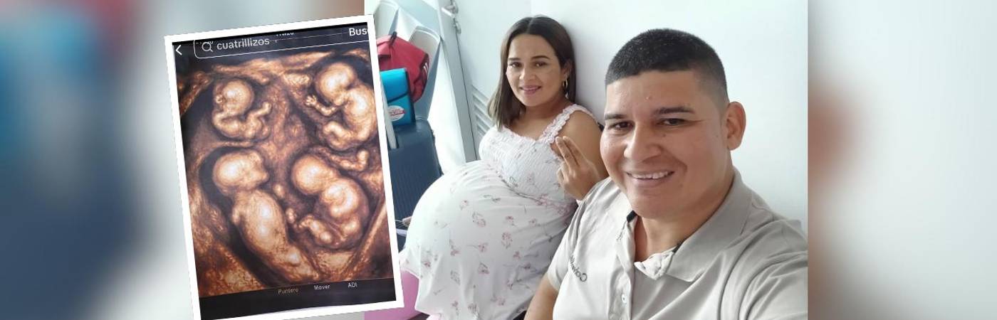 María Tapia y Jonatan Zapa, oriundos de Caucasia, son los nuevos padres de cuatrillizos. FOTO: FACEBOOK CUATRILLIZOS CAUCASIA