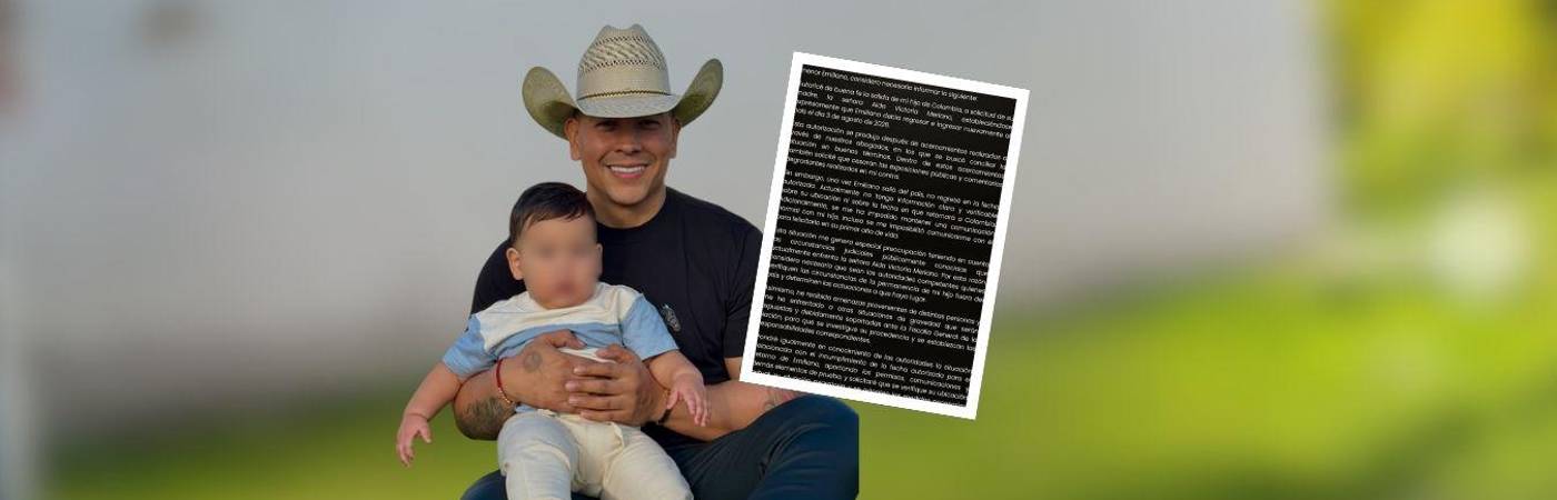 Juan David Tejada publicó en un comunicado (foto detalle) que dejó al niño salir del país “de buena fe”. FOTOS: INSTAGRAM @ELREYDELOSAGROPECUARIOS_