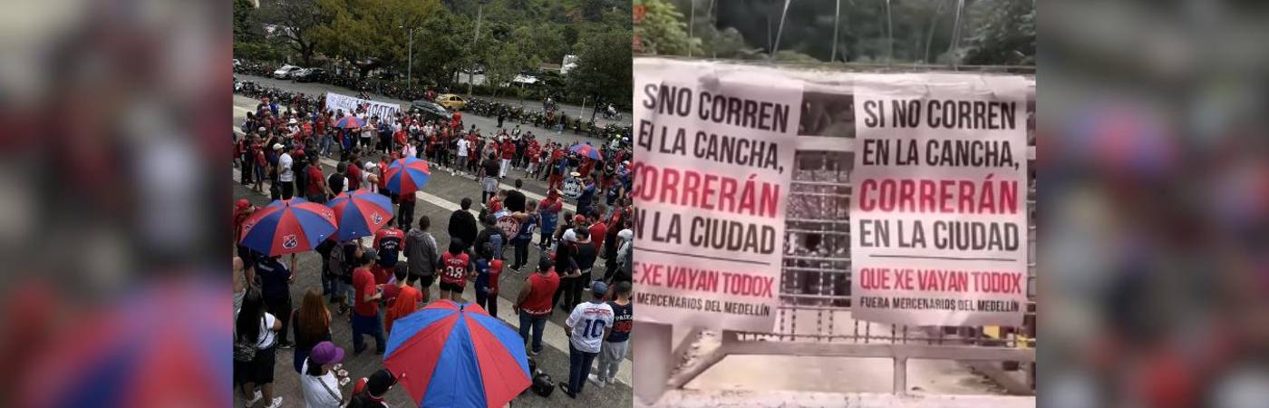 Hinchas del DIM protestan. FOTO: REXIXTENXIA NORTE 1998 Y REDES SOCIALES