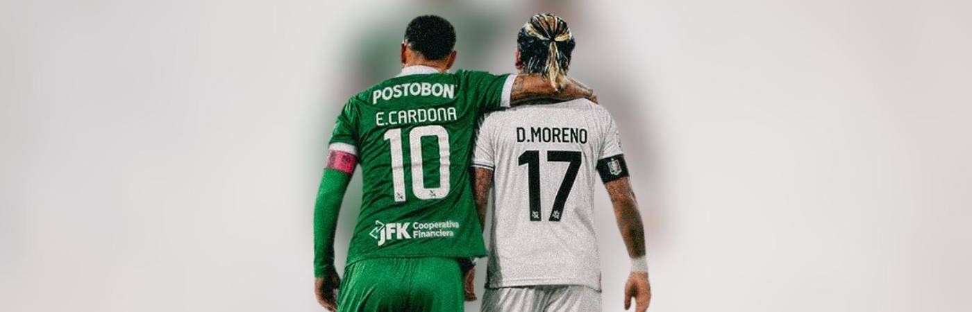 Los capitanes Edwin Cardona de Atlético Nacional (izq.) y Dayro Moreno de Once Caldas (der.). FOTO: ATLÉTICO NACIONAL