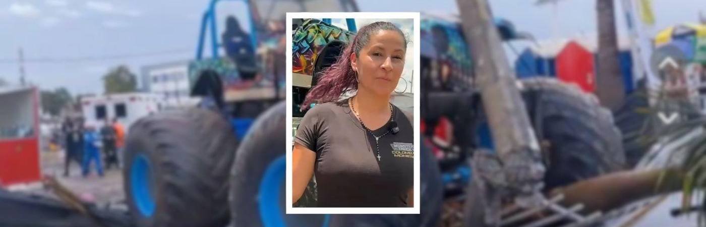 Sonia Segura, conductora del monster truck, manifestó haber recibido amenazas tras lo ocurrido. FOTOS: TIKTOK ANÍBAL MARTÍNEZ Y FACEBOOK COLOMBIAN MONSTERS