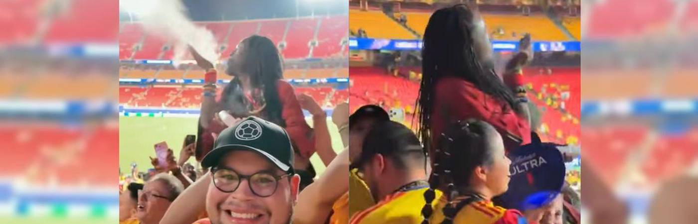 El brujo se dejó cargar en hombros y bailó con los hinchas colombianos. FOTOS: CAPTURAS DE VIDEO YOUTUBE @DORADOCRITICO Y @ELDIEGOOR