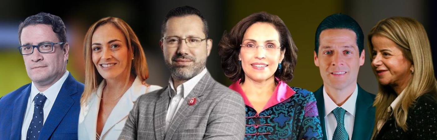 De izq. a der.: Iván Cancino, Juliana Gutiérrez, Jaime Andrés Beltrán,Viviane Morales, Mauricio Gómez Amín y Elsa Noguera. FOTOS: COLPRENSA, CAMACOL Y X