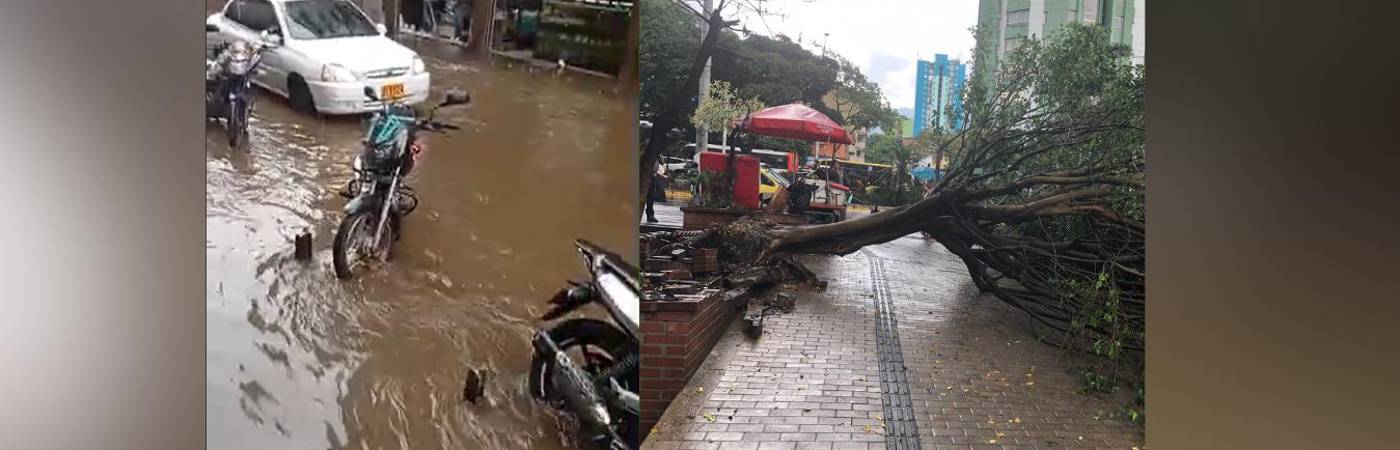 Lluvias en el centro de Medellín este jueves, 5 de marzo. FOTO: DENUNCIAS ANTIOQUIA Y TOMADA DE X @Juan_Voland