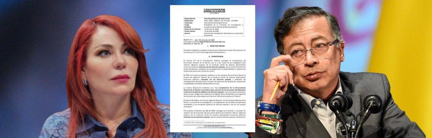 Gloria Arizabaleta, el comunicado de la Procuraduría y el presidente Gustavo Petro.FOTOS: INSTAGRAM @GLORIAEARIZABALETA, PROCURADURÍA Y COLPRENSA