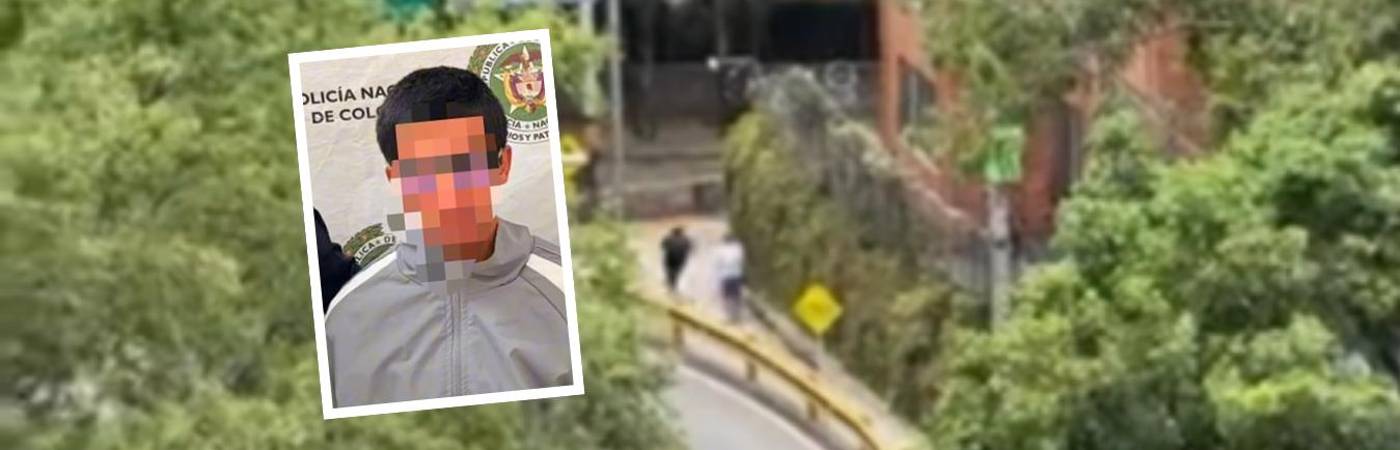 El presunto ladrón capturado (izq.) huyendo después del hurto de unos zapatos en centro comercial en Envigado (fondo). FOTO: ALCALDÍA DE ENVIGADO Y GENTEENVIGADO