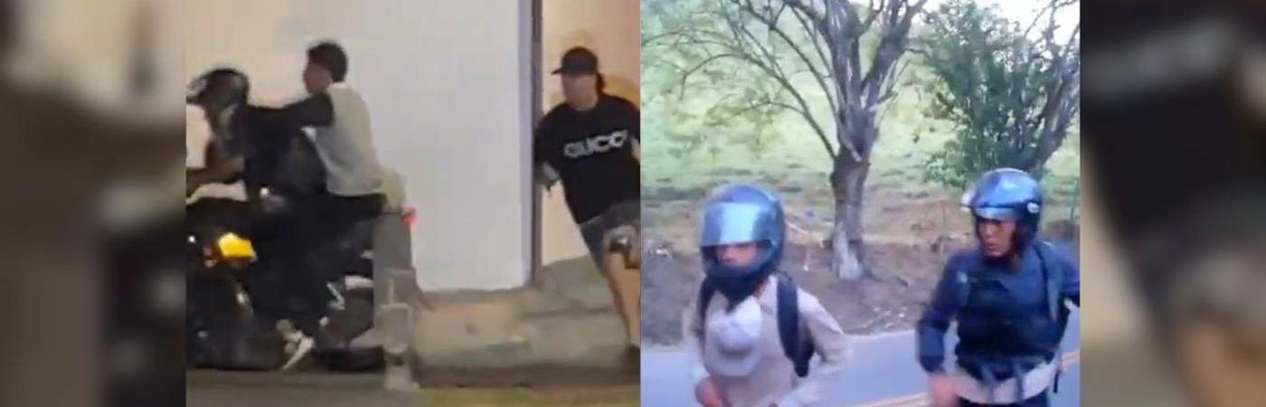 Señalados ladrones en Santa Fe de Antioquia (Izq.) y en la vía entre Remolino y Bolombolo (Der.). FOTOS: CAPTURAS DE VIDEO X @ANDRESJRENDONC
