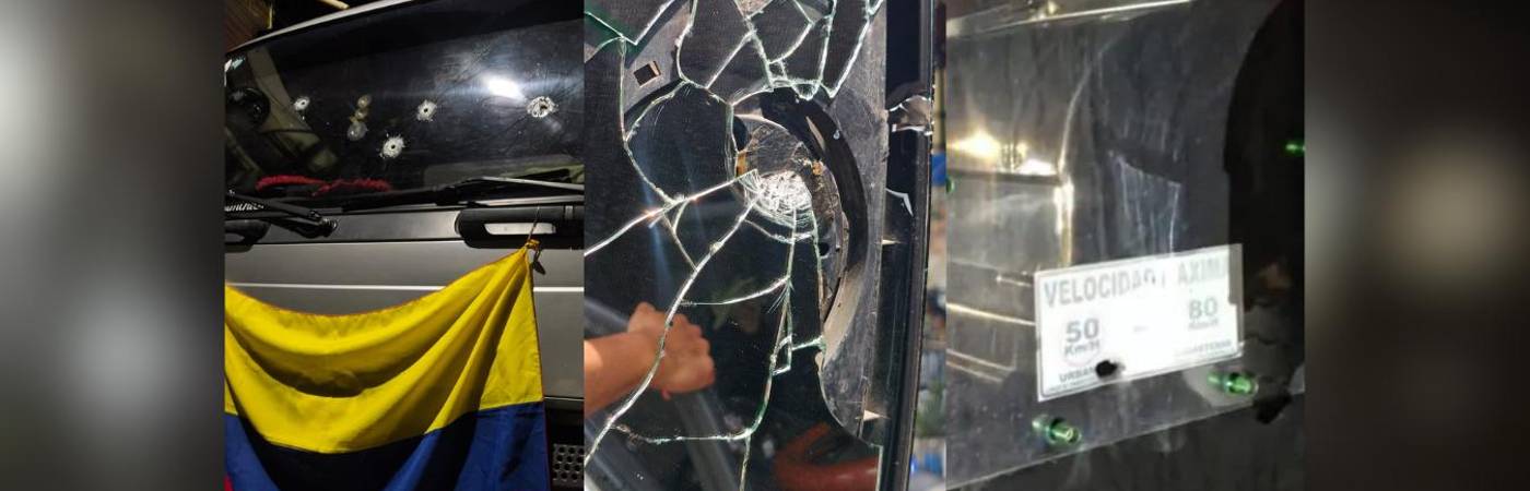 Así quedó el camión con ayuda humanitaria que fue atacado a tiros en Ciudad Bolívar. FOTOS: REDES SOCIALES