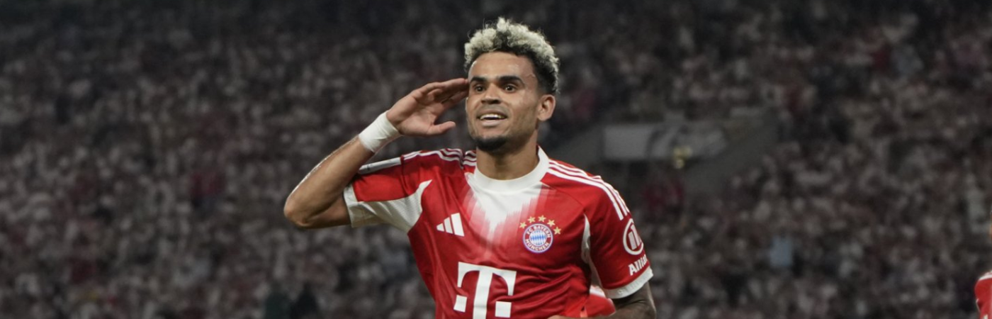 El delantero colombiano Luis Díaz celebra su primer gol con el equipo alemán. / FOTO: BAYERN MÚNICH