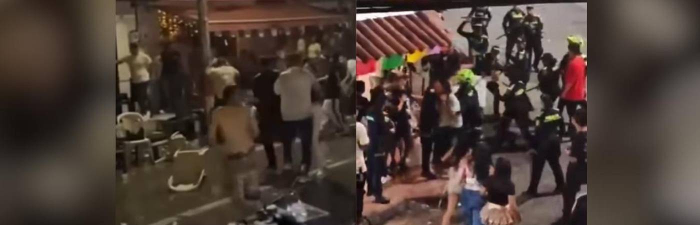 Pelea en Puerto Berrío (Izq.) y pelea en Barbosa (Der.). FOTO: TOMADA DE INSTAGRAM @CRISTIANSANTIAGO PERIODISTA Y CORTESÍA DENUNCIAS ANTIOQUIA