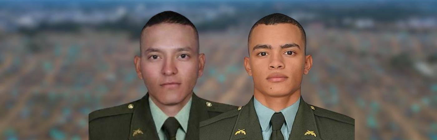 Sebastián Canole Beltrán (izq.) y Jeiner Gutiérrez Cepeda (der.), policías que estuvieron desaparecidos en Caucasia. FOTOS: CORTESÍA