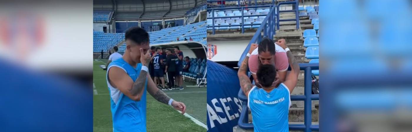 Así fue el abrazo de Valentín Escalante con su madre en el estadio Sierra Nevada de Santa Marta. FOTO: CAPTURA DE VIDEO TOMADA DE INSTAGRAM DEPORTES.LAVOZ