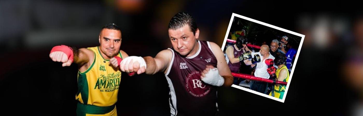 Luis Francisco Ruíz, el gobernador del Caquetá (derecha) y Marlon Monsalve, alcalde de Florencia (derecha) se subieron al ring de boxeo para recuperar la Liga de Boxeo de este departamento. FOTOS: INSTAGRAM @GOBERCAQUETA