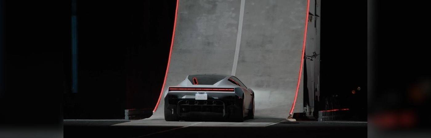 Captura de pantalla del video en el que el Tesla Roadster asciende la rampa para volar. FOTO: X DE TESLA