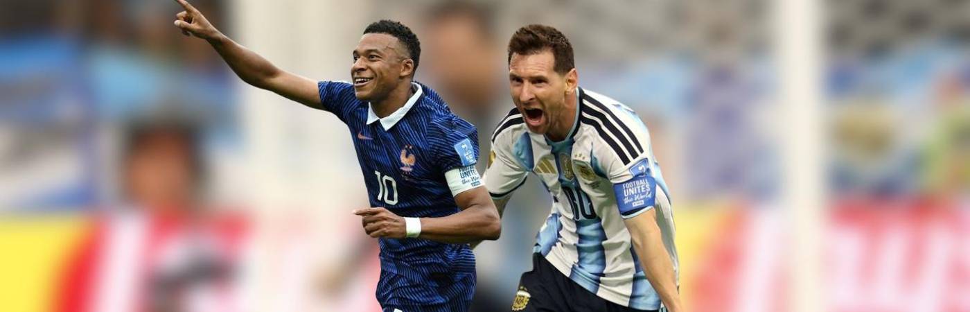 Lionel Messi (Der.) acumula 18 goles en la historia del Mundial y Kylian Mbappé (Izq.) lleva 16. FOTOS: TOMADAS DE X @ARGENTINA y @KMBAPPE