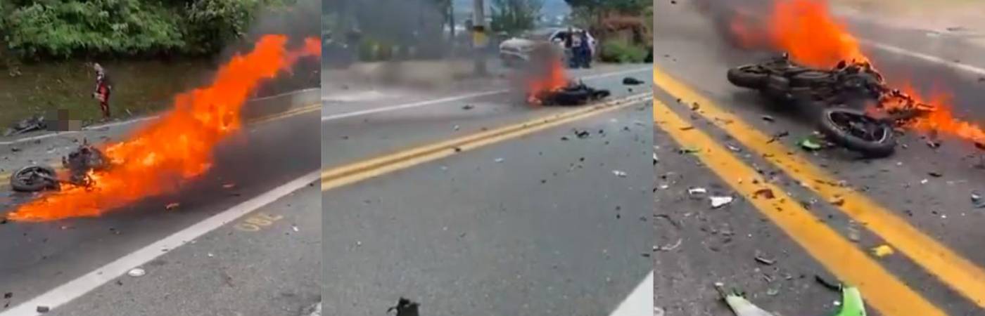 Dos motos chocaron de frente en la variante Las Palmas. FOTO: CAPTURA DE VIDEO