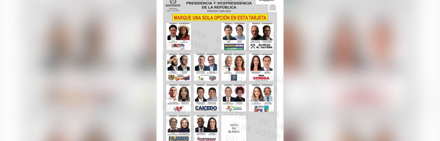 Este es el tarjetón que recibirán los colombianos este domingo en los puestos de votación. FOTO: CORTESÍA