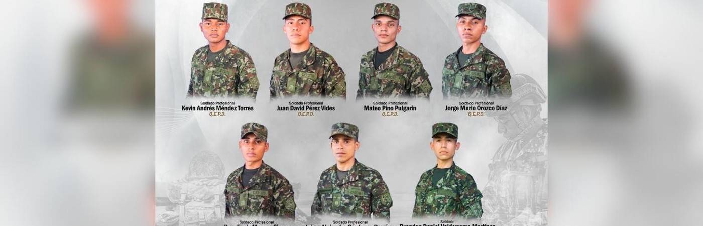 Ellos son los 7 soldados fallecidos. FOTO: TOMADO DE X @COL_EJERCITO
