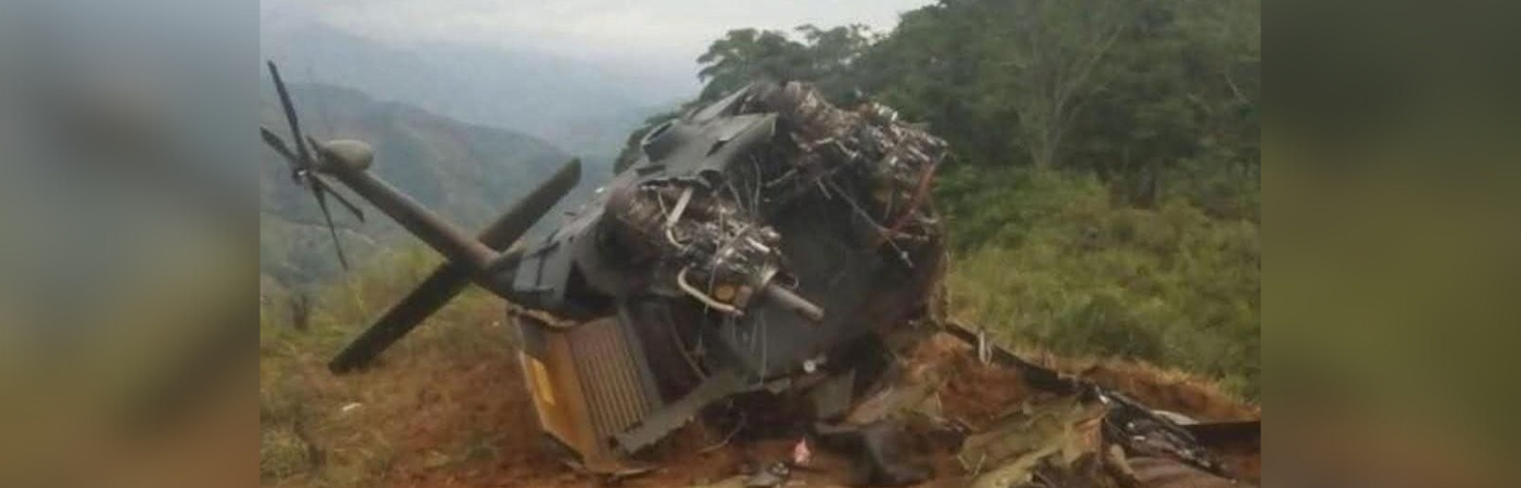 Helicóptero derribado en Amalfi, Nordeste antioqueño. /FOTO: REDES SOCIALES