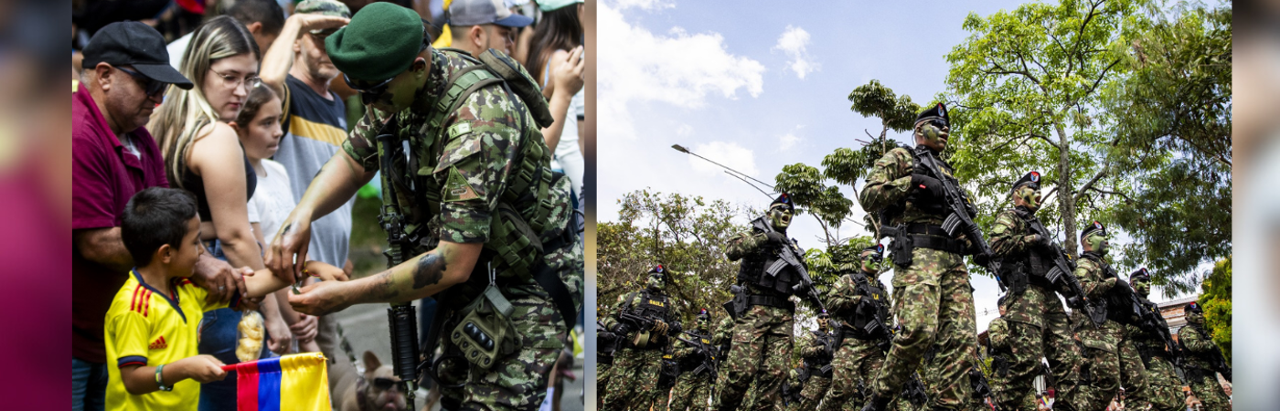 Desfile militar en Medellín por conmemoración a los 215 años de la Independencia de Colombia. /FOTO: JULIO HERRERA
