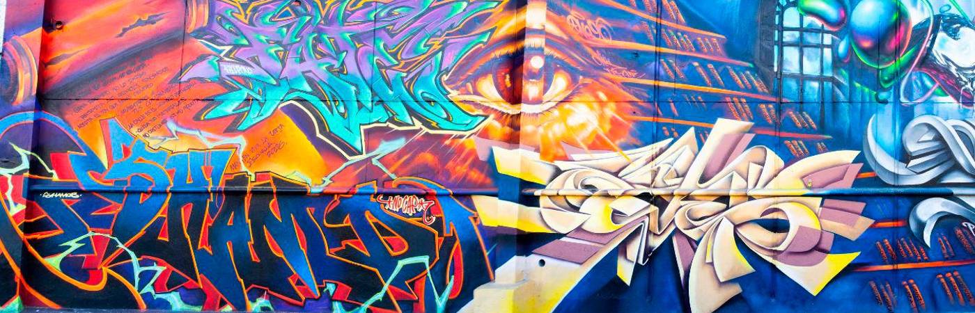 Durante varios meses 16 artistas trabajaron para crearlo. Esta es la parte del mural intervenida por Eyes, Fate y Shamo. FOTO: CORTESÍA