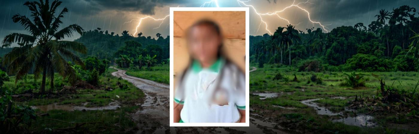 La niña iba corriendo bajo la lluvia cuando cayó el rayo. FOTOS: GENERADA CON IA-CANCA (FONDO) Y REDES SOCIALES (RECUADRO)