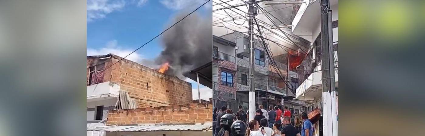 Incendio en Bello (izq.) y en Medellín (der.). FOTO: CORTESÍA