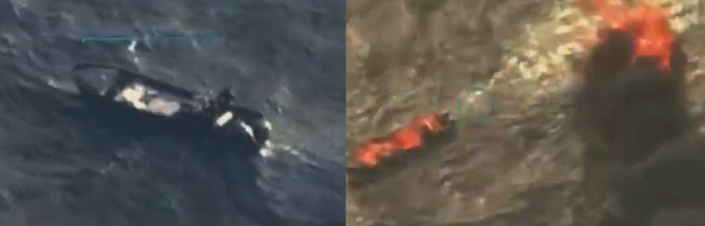 Barco derribado en aguas caribeñas cerca a Venezuela. /FOTOS: CAPTURA DE VIDEO REDES SOCIALES